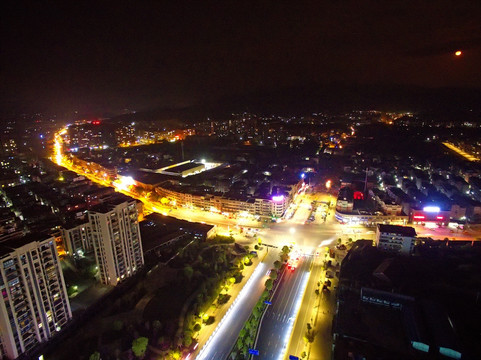 浙江兰溪金角大桥邑厉坛航拍夜景