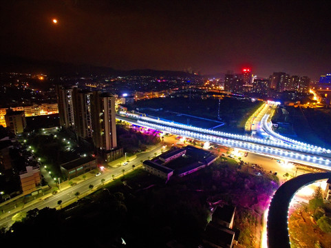 浙江兰溪金角大桥航拍夜景