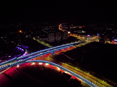 浙江兰溪金角大桥航拍夜景