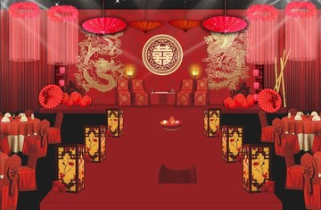 红色传统婚礼中式舞台