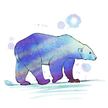 水彩星空北极熊