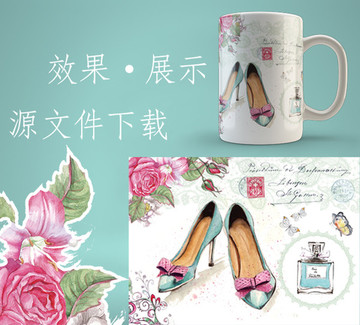 浪漫 手繪 高跟鞋 蝴蝶花奔