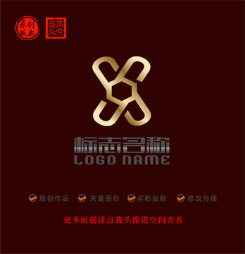 XS字母X标志金色logo