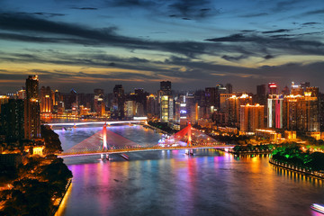 广州珠江城市建筑风光夜景