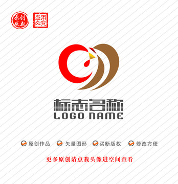 CH字母HC标志心鸟logo