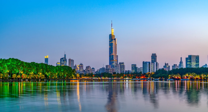 南京玄武湖建筑景观夜景