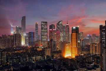 广州珠江新城建筑风光黄昏夜景