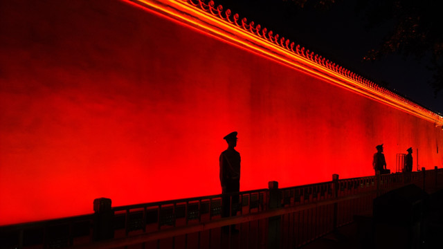 长安街夜景 红墙
