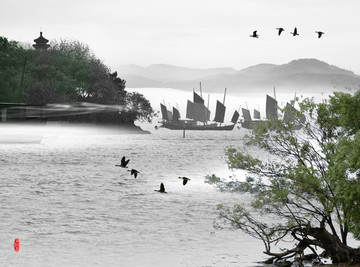 太湖山水 水墨江南