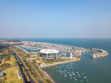 厦门海边游艇港航拍风景