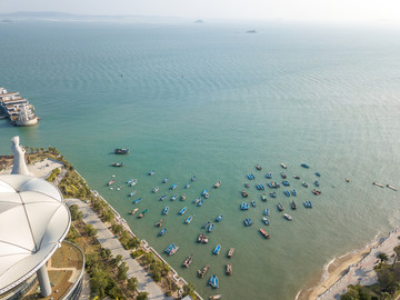 厦门海边游艇港航拍风景