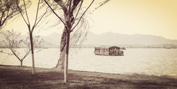杭州西湖老照片 西湖风景 游船