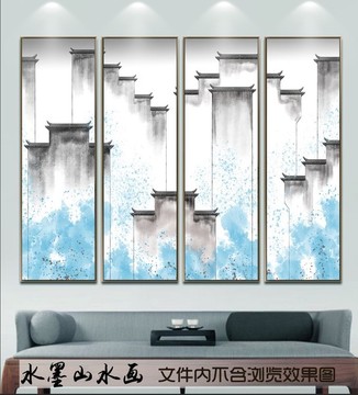 徽派建筑馬頭墻背景裝飾畫