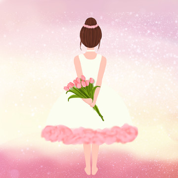 插畫花束女孩