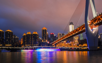 重庆千厮门大桥洪崖洞夜景