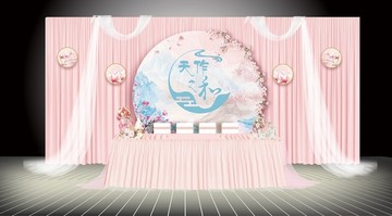 新中式粉色婚禮簽到區(qū)背景
