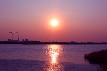 夕阳 太阳 电厂