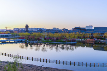 青州城市风景南阳河景区宋城风光