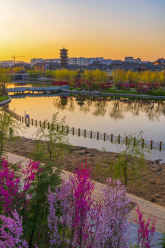 青州城市风景南阳河景区宋城风光