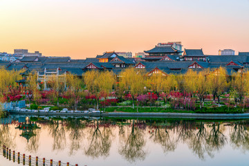 青州城市风景南阳河景区宋城风光