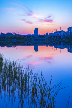 青州城市风光 湖景晚霞