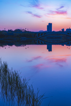 青州城市风光 湖景晚霞