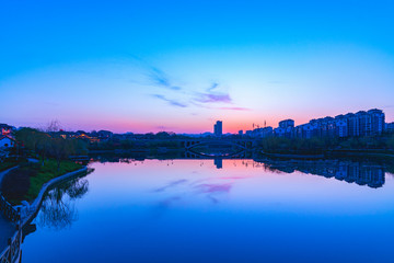 青州城市风光 湖景晚霞