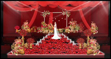 红色婚礼仪式区主舞台效果图
