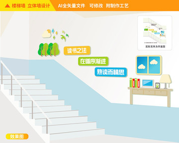 讀書知識(shí)樓道校園文化墻