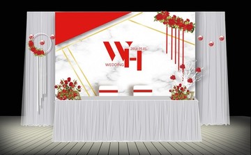 红色大理石婚礼主题签到区设计