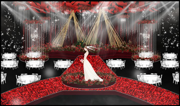 红色婚礼主舞台仪式区效果图