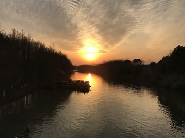 落日 杭州西溪湿地风景