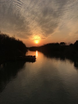 落日 杭州西溪湿地风景