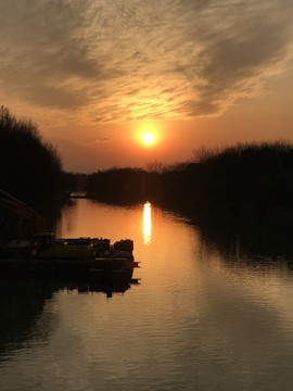 落日 杭州西溪湿地风景