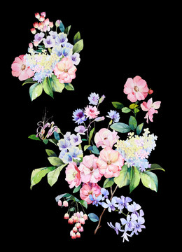 高清 水彩 花卉 分層 清新