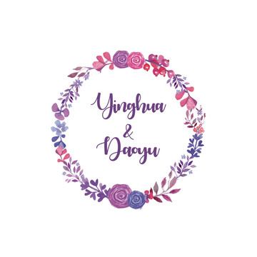 粉紫色森系手繪婚禮LOGO