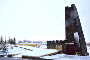 雪景碉楼雕塑