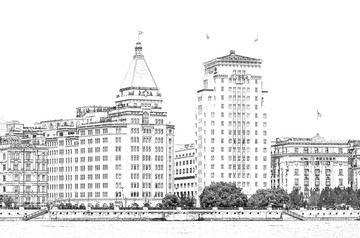 上海外灘老建筑線描