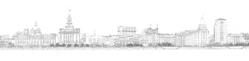 上海外灘老建筑全景線描