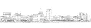 上海外灘老建筑全景線描