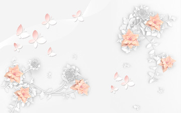 浮雕花蝴蝶背景墻（tif分層）