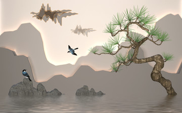 松樹山水背景墻（tif分層）