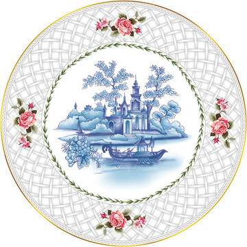 盤花設(shè)計圖 手繪花朵蘭彩風(fēng)景圖