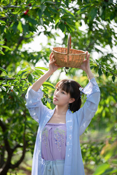 采摘櫻桃的美女