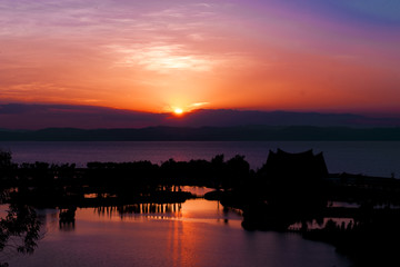 晚霞 朝霞 夕阳 湿地