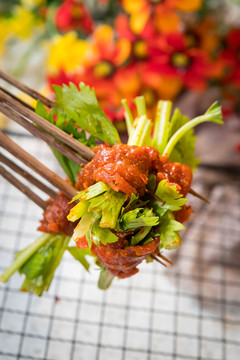 芹菜牛肉串串