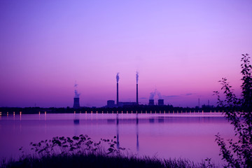 热电厂 电厂 剪影 紫色