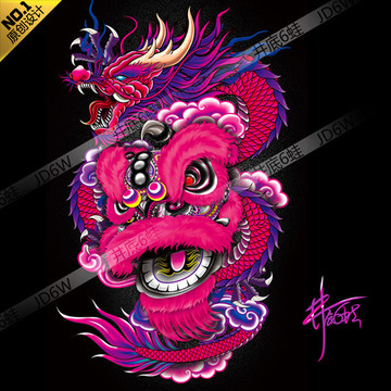桃紅獅 龍