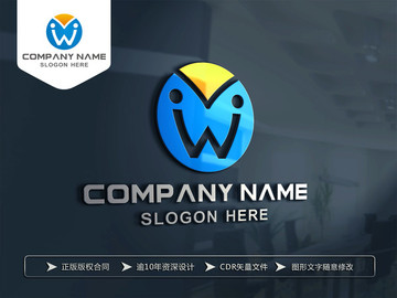 W字母笑脸LOGO设计