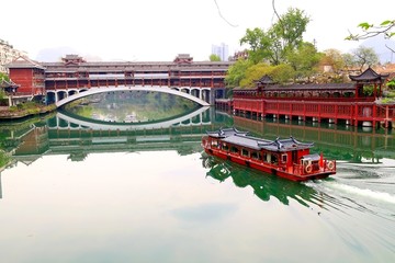 锦江 廊桥 游船